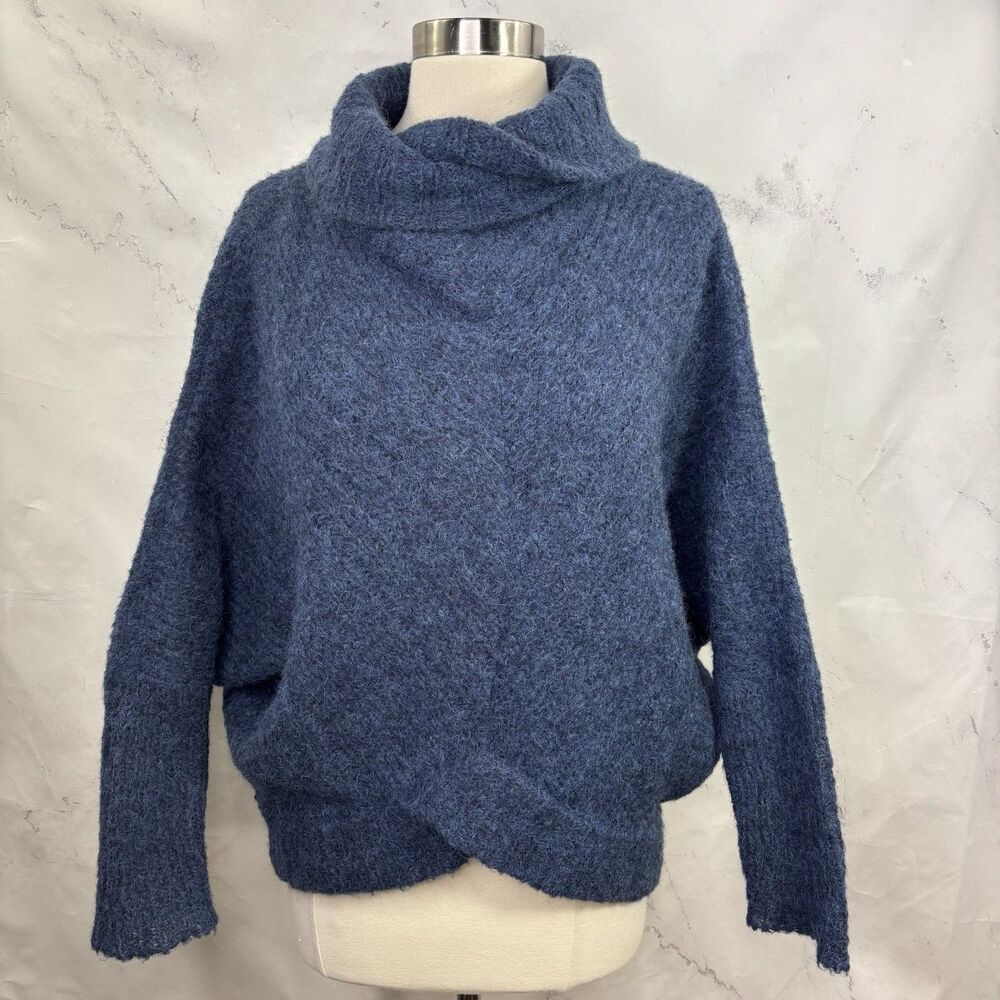 MARLOVA Alpaca Blend Sweater S Fuzzy Knit Blue Cowl Neck Dolman Sleeve USA Blue